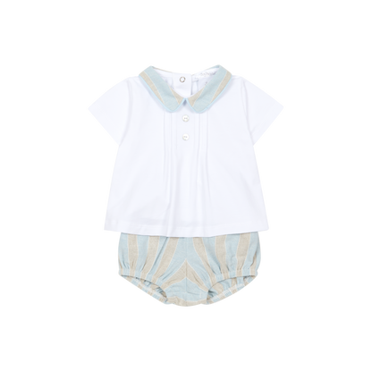 Conjunto T-shirt e Fofo Azul e Bege