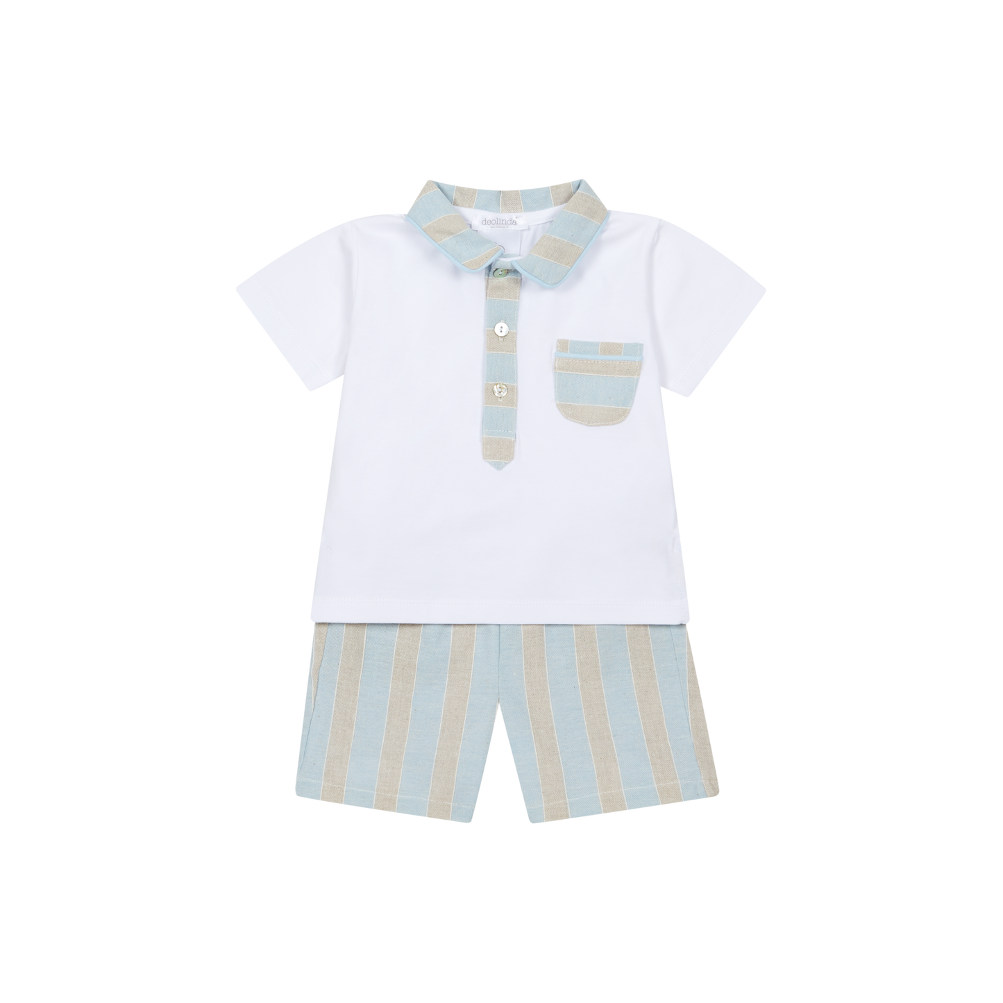 Conjunto T-shirt e Calções Algodão Riscas Bege