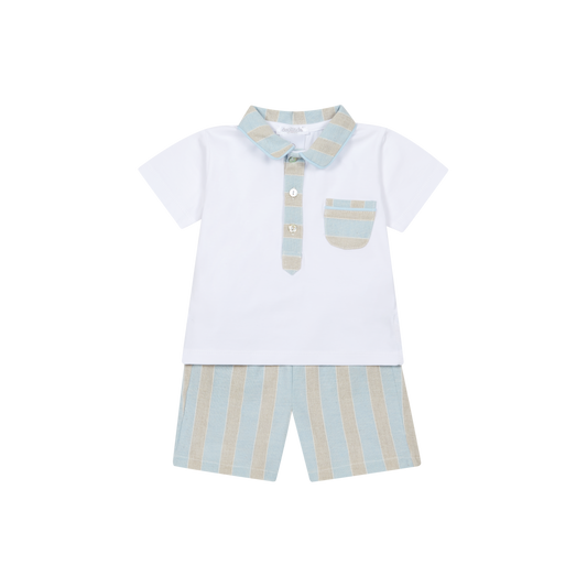 Conjunto T-shirt e Calções Algodão Riscas Bege