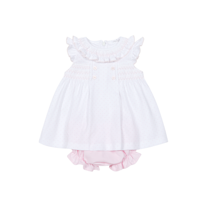 Vestido às Pintas Rosa com Tapa Fraldas em Algodão