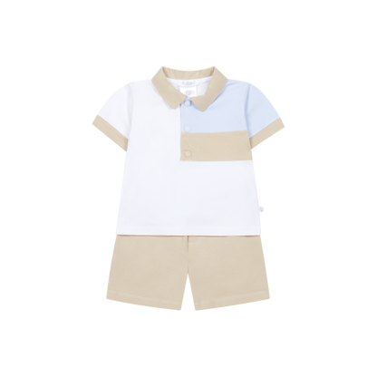Conjunto Polo e Calções Bege e Azul