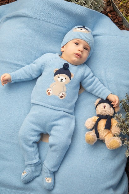 Conjunto de Malha com Ursinho e Pompom