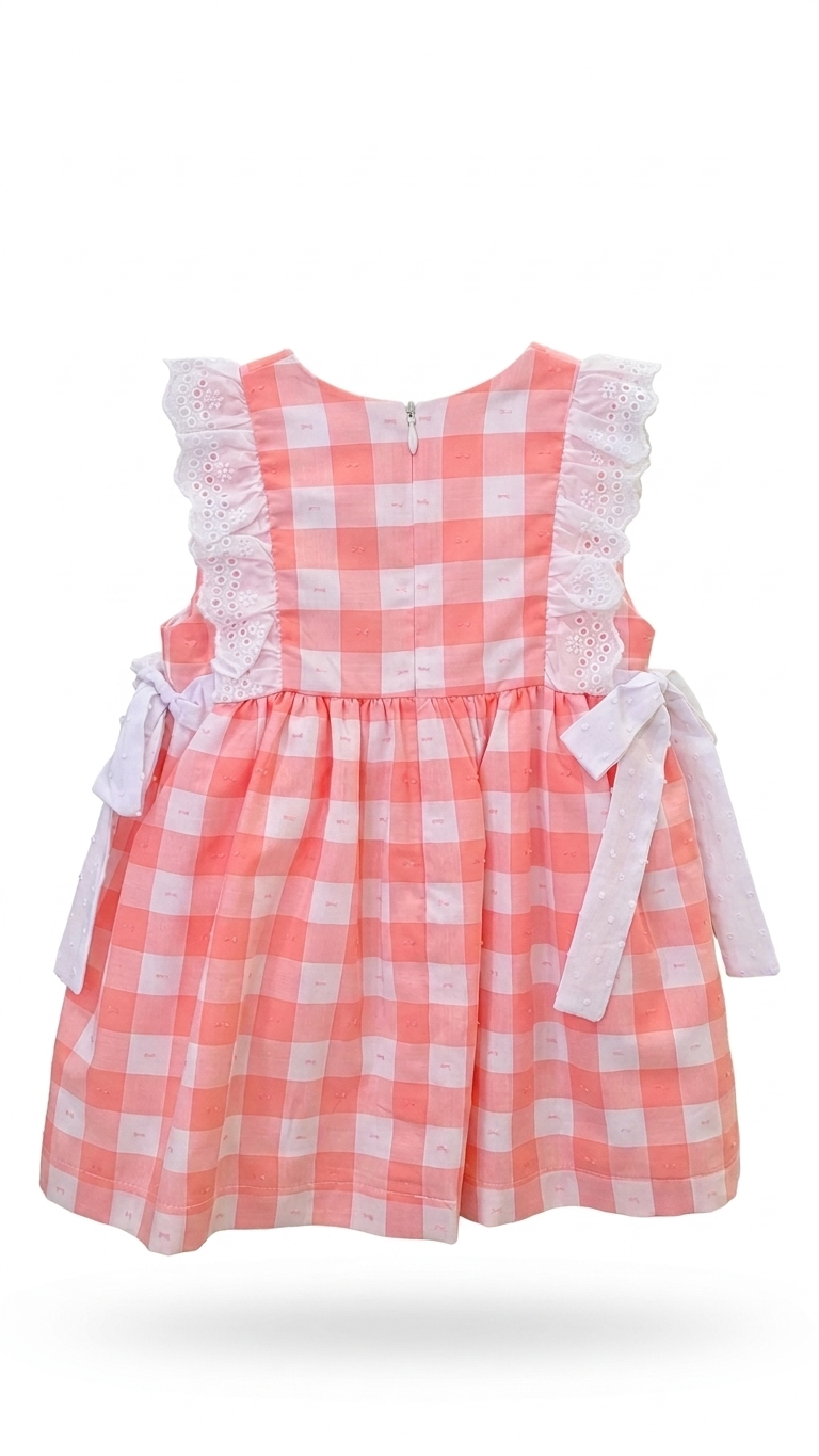 Vestido de Menina Vichy Salmão com Laços - Doce de Côco