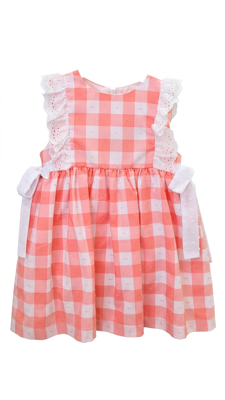Vestido de Menina Vichy Salmão com Laços - Doce de Côco