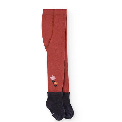Collants de Malha Laranja com Flores