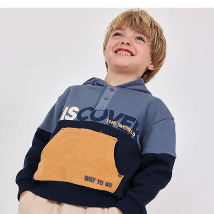 Sweatshirt Com Capuz Cardada Azul