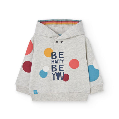 Sweatshirt com Capuz Cinzenta com Bolinhas Coloridas
