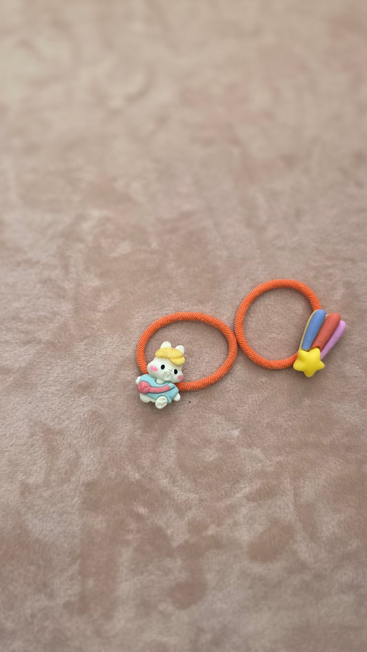 Conjunto de Elásticos de Cabelo Coelhinho e Estrela - Laranja