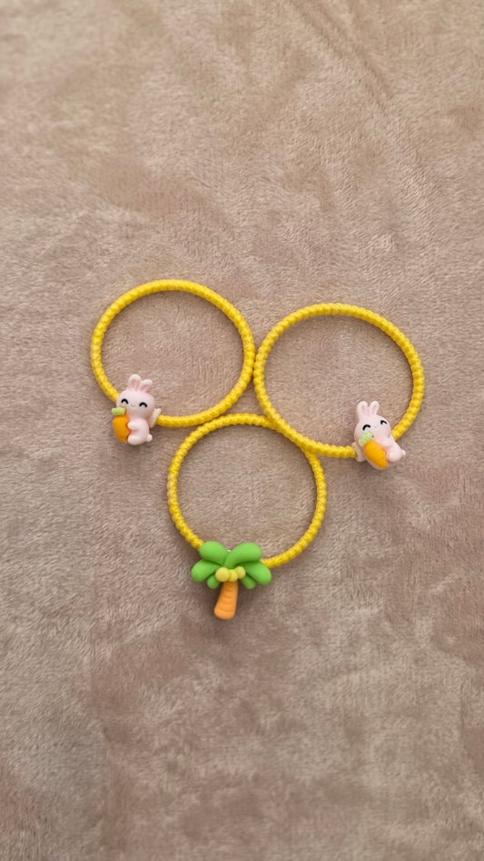 Conjunto de Elásticos de Cabelo Coelhinho e Palmeira - Amarelo