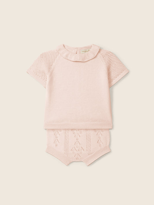Conjunto Camisola e Tapa Fraldas em Malha Fina de Algodão