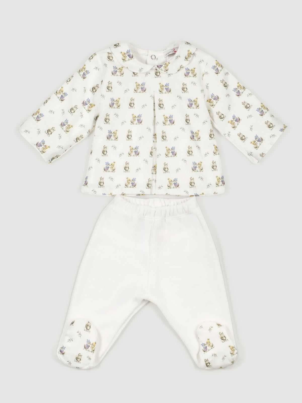 Conjunto Duas Peças Camisola e Calças Com Pés Esquilos