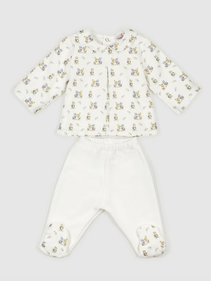 Conjunto Duas Peças Camisola e Calças Com Pés Esquilos