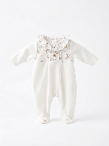 Babygrow de Veludo com Gola de Folho e Padrão Veados