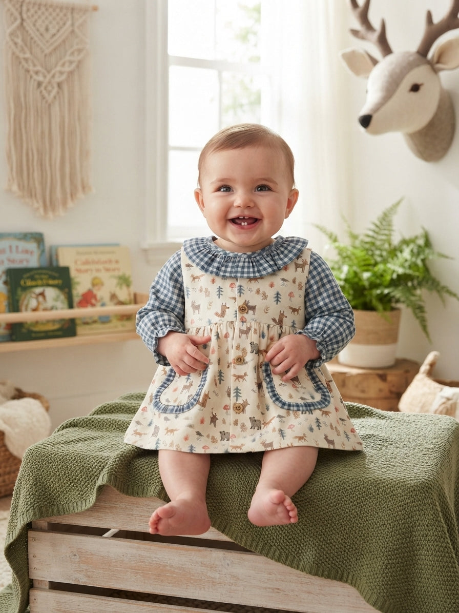 Vestido de Alças Floresta e Blusa Vichy com Folho