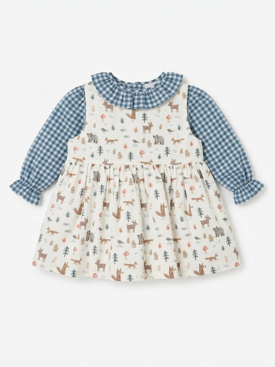 Vestido de Alças Floresta e Blusa Vichy com Folho