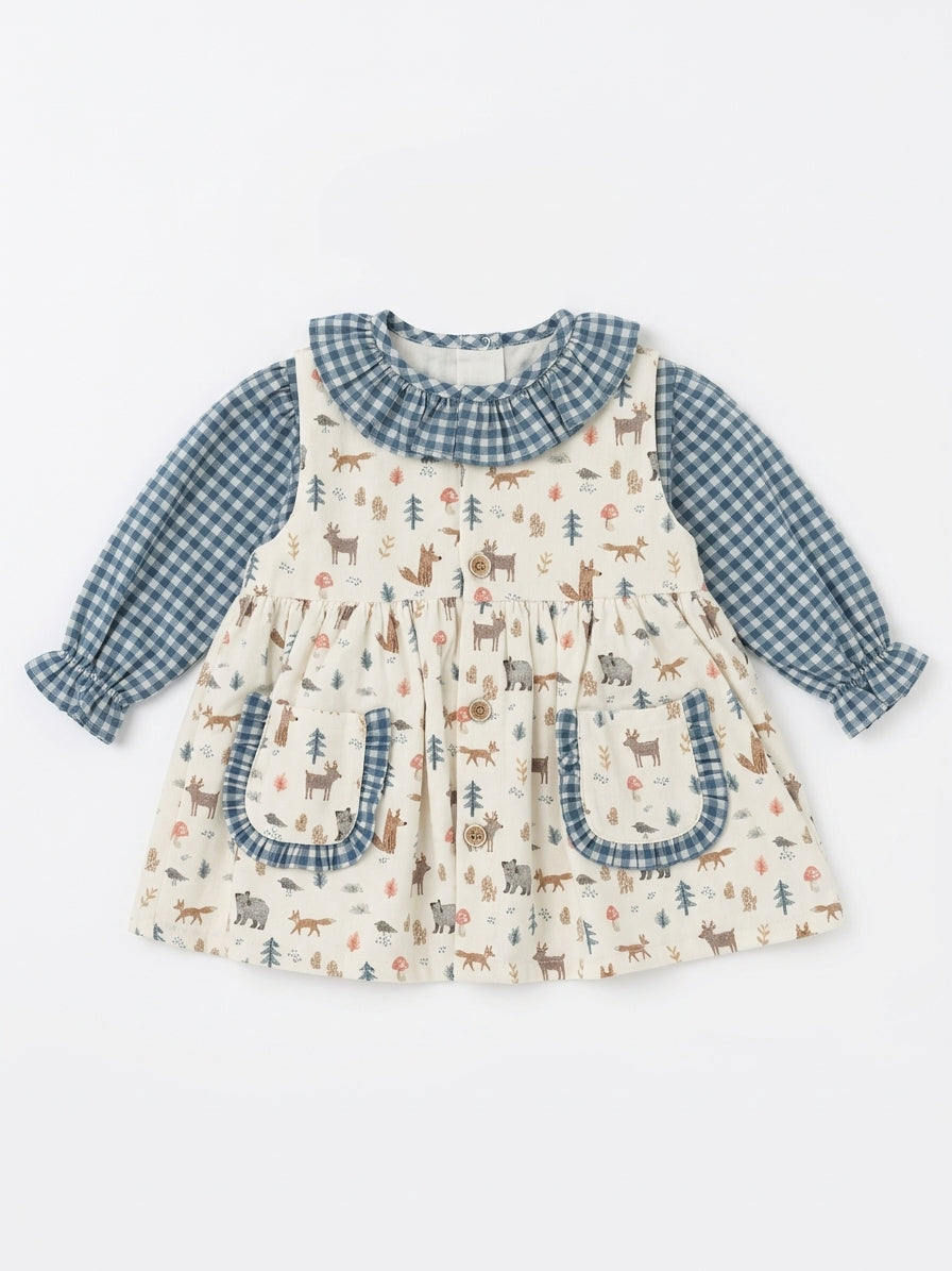 Vestido de Alças Floresta e Blusa Vichy com Folho