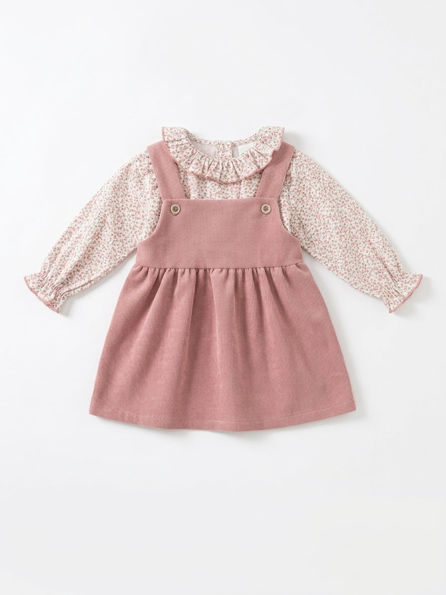 Conjunto Vestido e Blusa com Folho Cor de Rosa