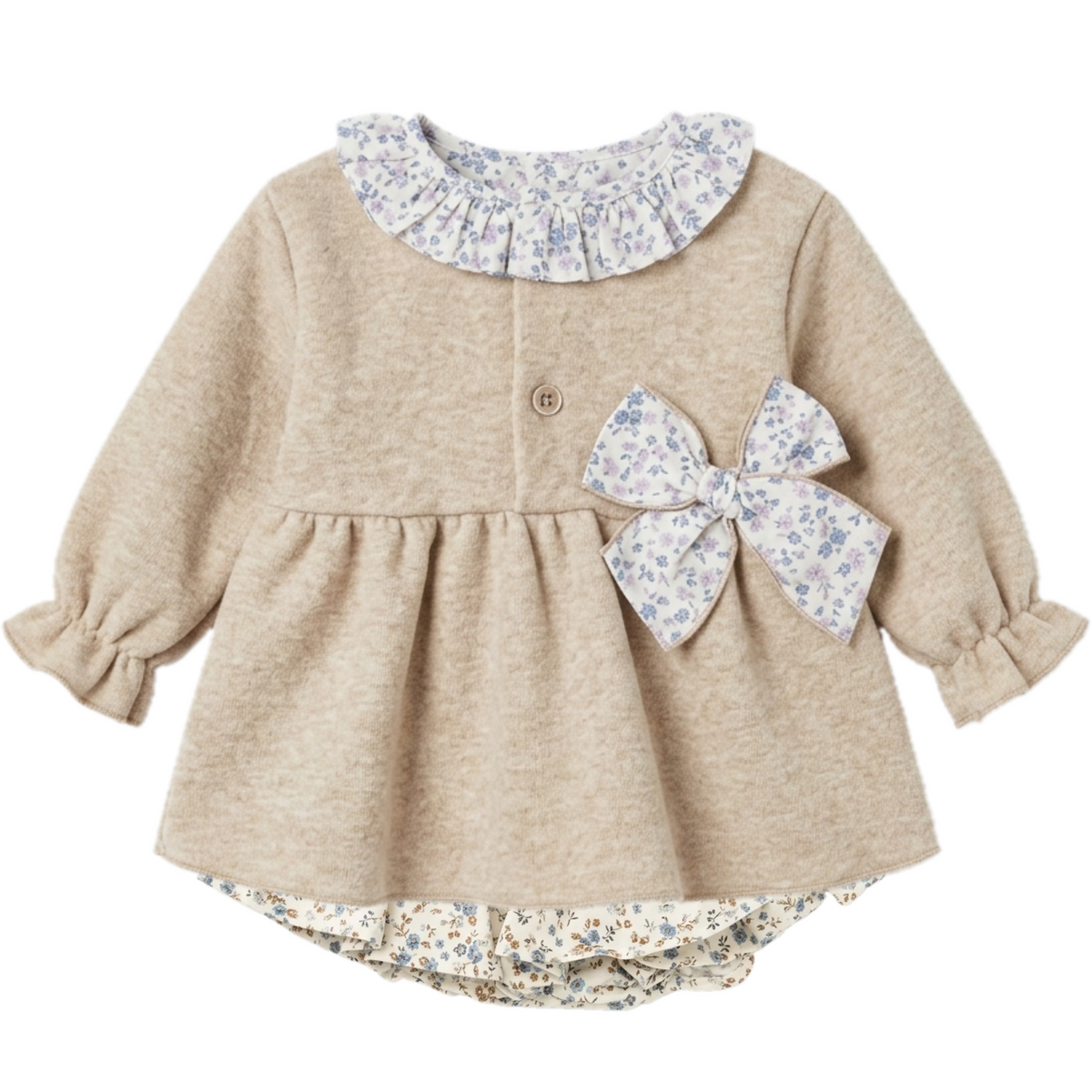 Conjunto Camisola e Tapa Fraldas Flores Azuis