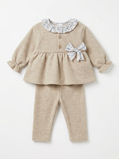 Conjunto de Camisola com Laço Floral e Calças
