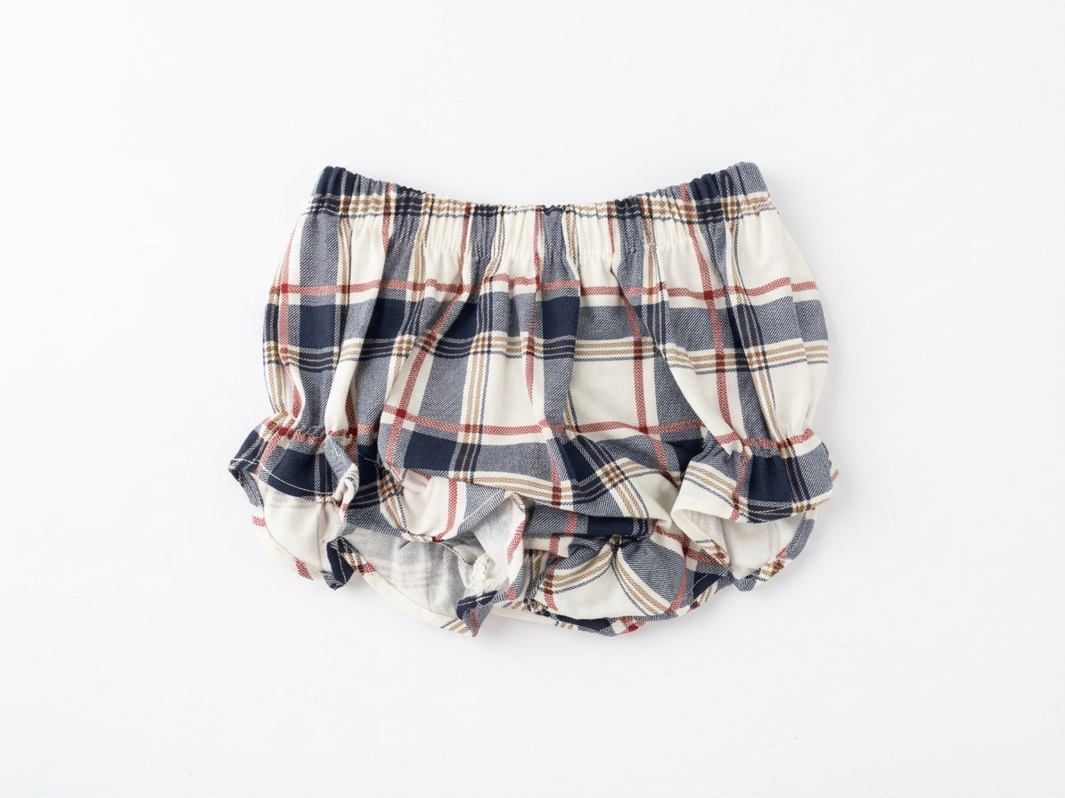 Vestido com Tapa Fraldas Xadrez com Folho na Gola e Punhos Elásticos