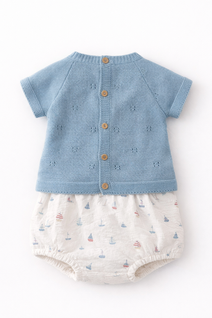 Conjunto de Camisola de Malha e Fofo Com Padrão Náutico