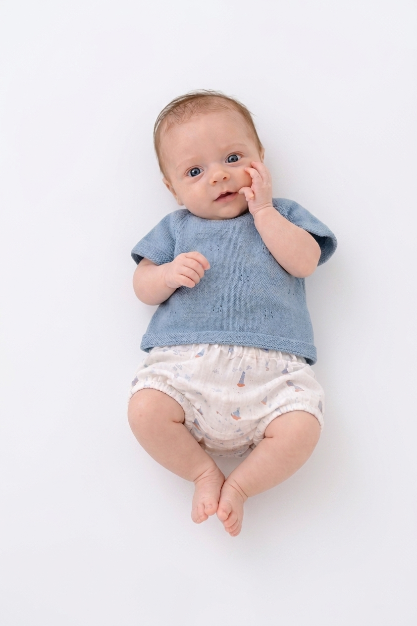 Conjunto de Camisola de Malha e Fofo Com Padrão Náutico