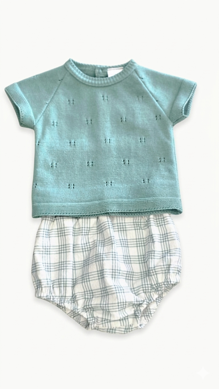 Conjunto de Camisola de Malha e Fofo Xadrez