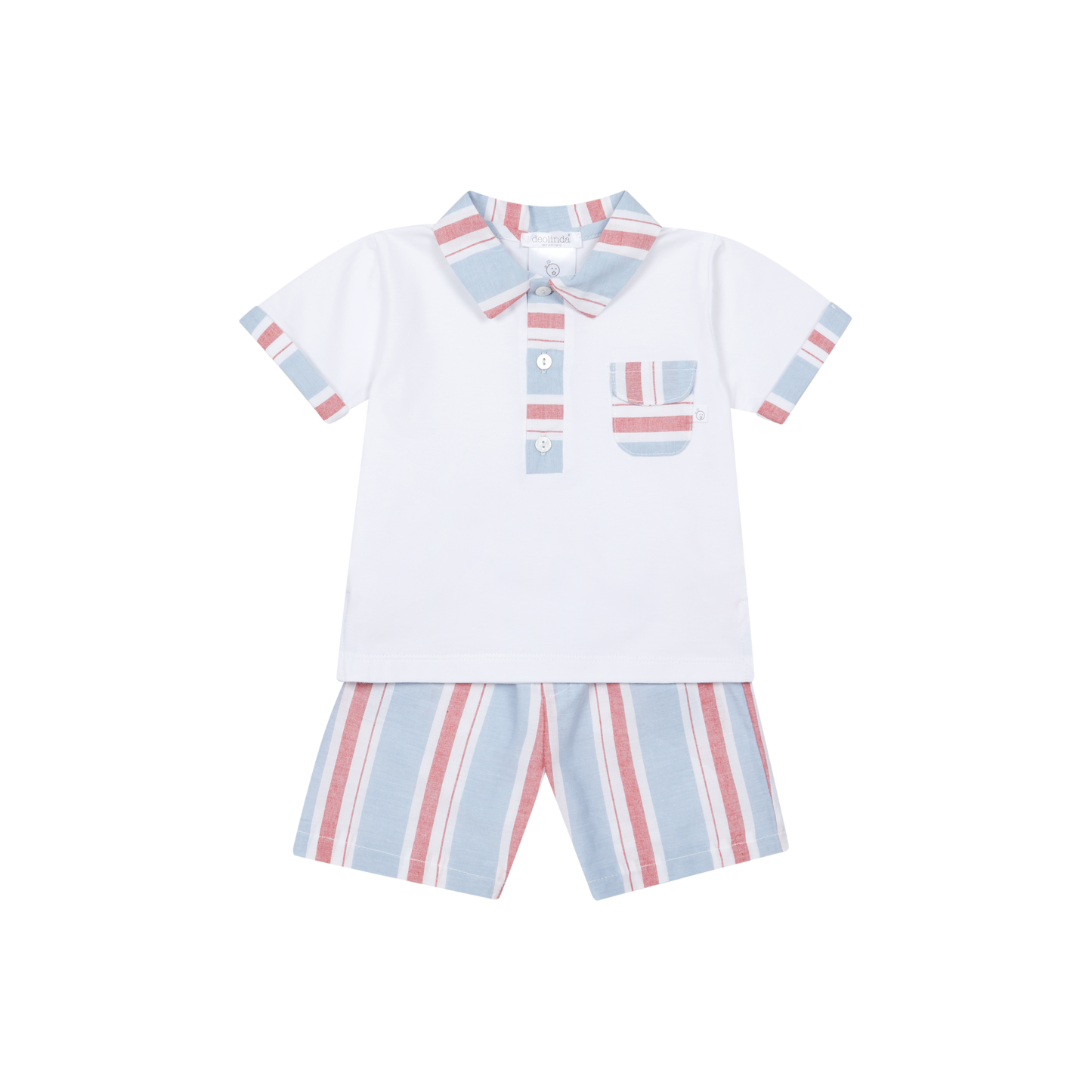 Conjunto T-shirt e Calções Algodão Riscas Vermelhas