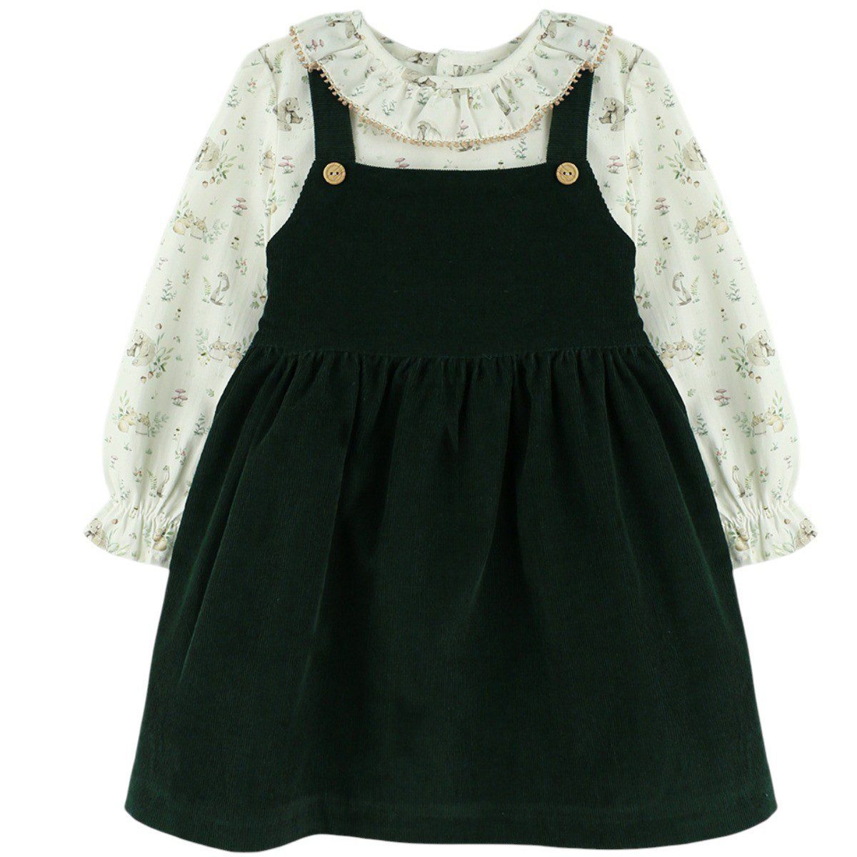 Vestido em Bombazine Verde e Blusa Floral