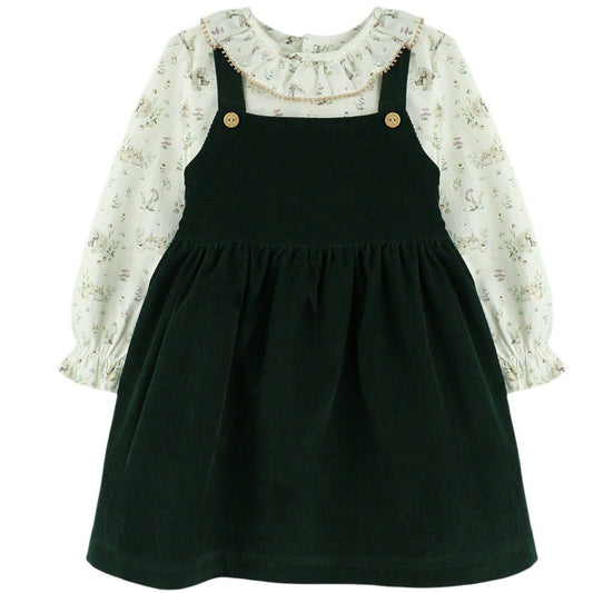 Vestido em Bombazine Verde e Blusa Floral