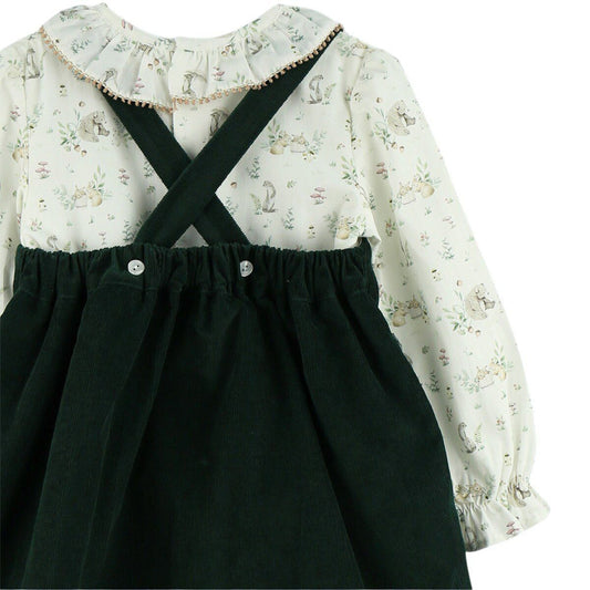 Vestido em Bombazine Verde e Blusa Floral